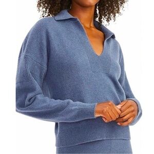 Naadam Recycled Cashmere Open Neck Polo Sweater Blue Medium